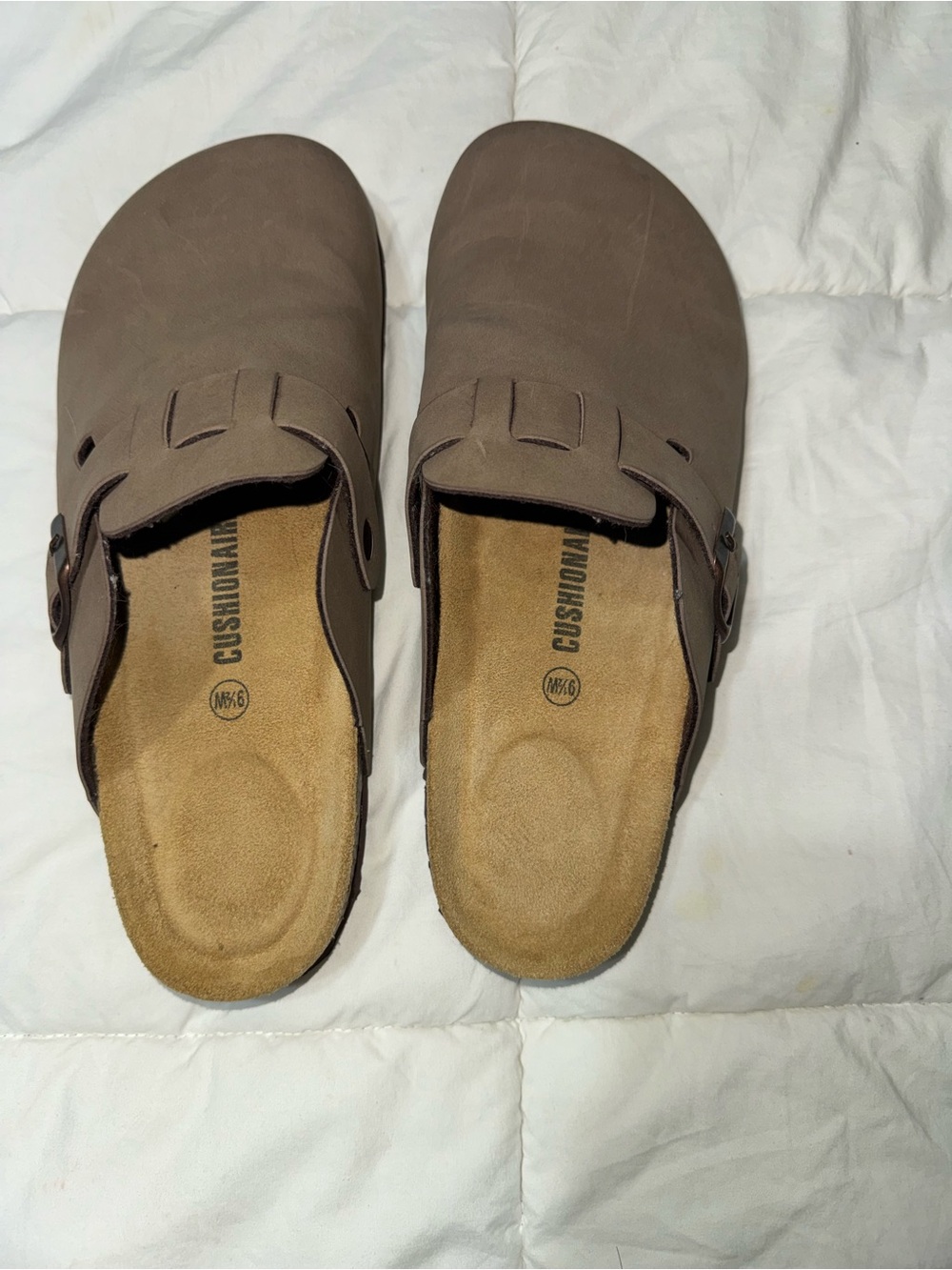 Cushioned Taupe Slip-On Clog with Adjustable Side Buckle